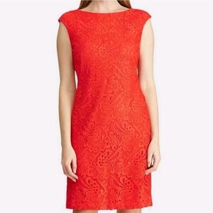 Lauren Ralph Lauren Red Petite Lace Cap-Sleeve Mini Dress Summer Poppy Flora 10P